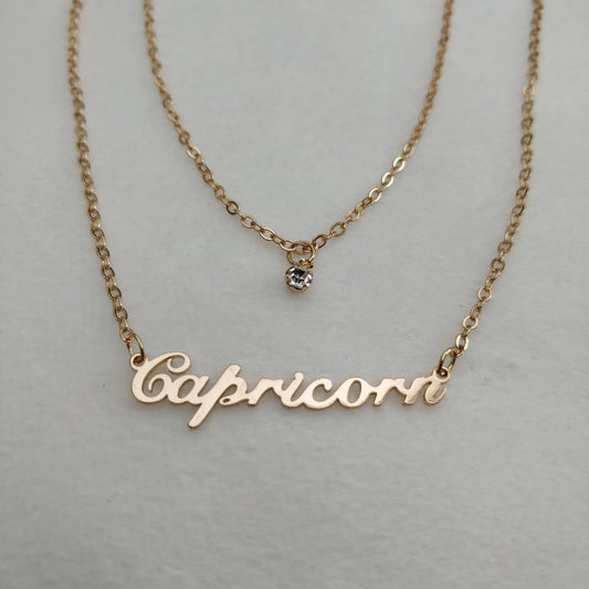 Gold Zodiac Sign Jewel Layered Necklace Queen of Diamonds
